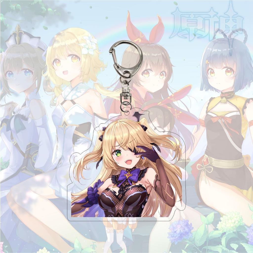 Cartoon Anime Genshin Impact Keychain Acrylic Double Sided Transparent Key Chain Ring Keyring Accessories Jewelry For Fans Gifts