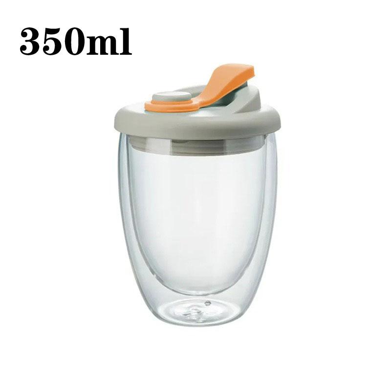 Cute Portable Water Cup Double Wall Glass Cup With Leak-Proof LidTransparent Insulated Coffee Cups Milk Tea Juice Mug Dinkware