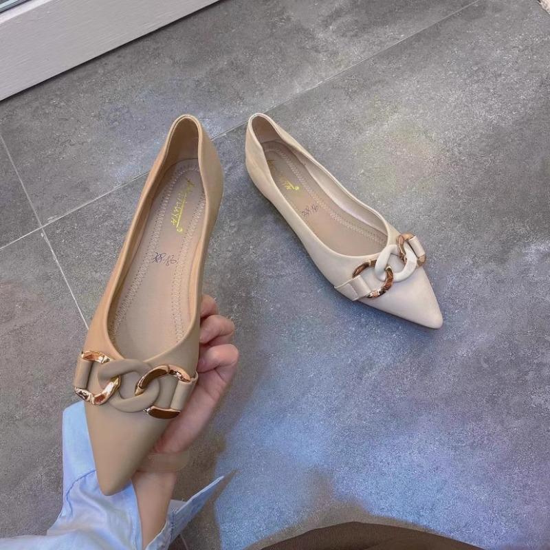 Fashion Square Toe Flat Shoes for Women Spring Autumn Korean Fashion Buckle Up Chain Comfort Large Size 43 44 45 loafers ladies shoes