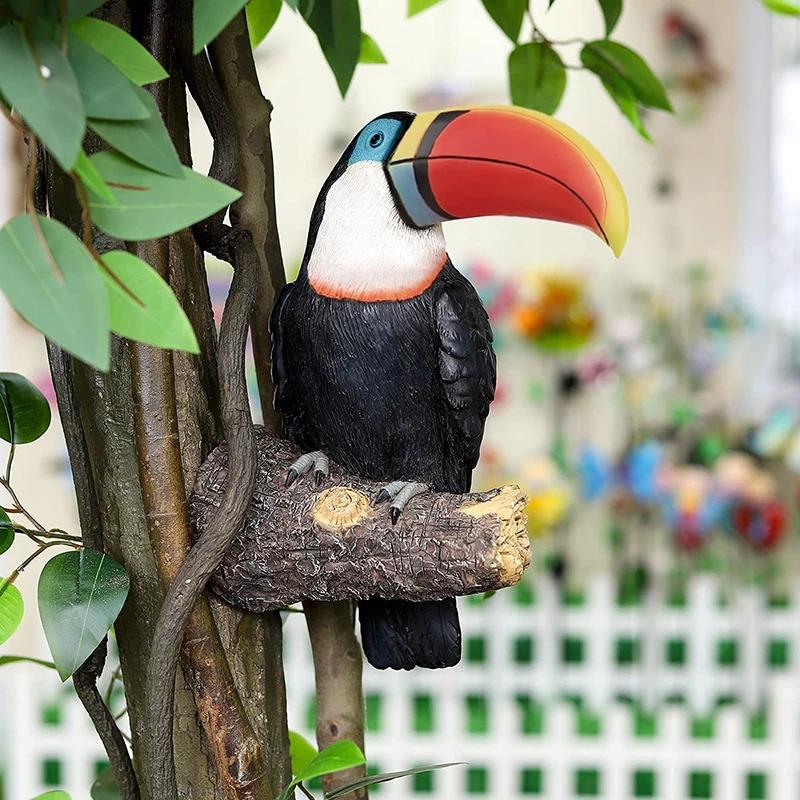 Tukan Baumumarmung Gartenskulptur Natur Landhaus Kunst Vogel für Innen Außen Baumdekorationen Vogelskulptur für Rasen Hof Terrasse