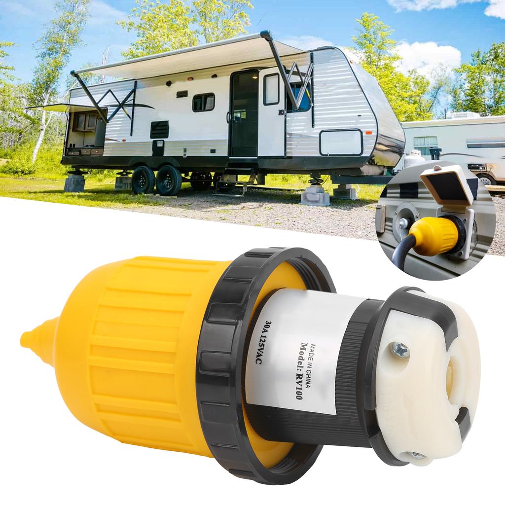 RV Cord Connector Locking Plug W/Cover Ring Power Socket 30Amp 125V for Caravan Trailer