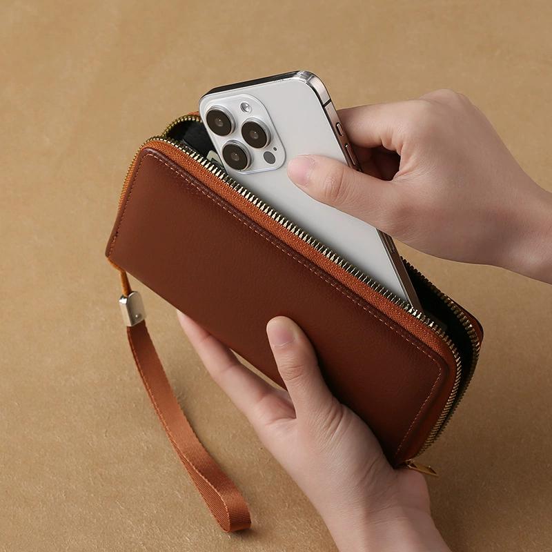 Men's PU Leather Long Wallet With Zipper Coin Purse Pocket Money Clip Clutch Vintage Large Capacity Male Short Money Purse Card Holder