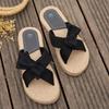 Women's Bow Knot Espadrille Slide Sandals Cute Waffle Texture Summer Beach Slippers