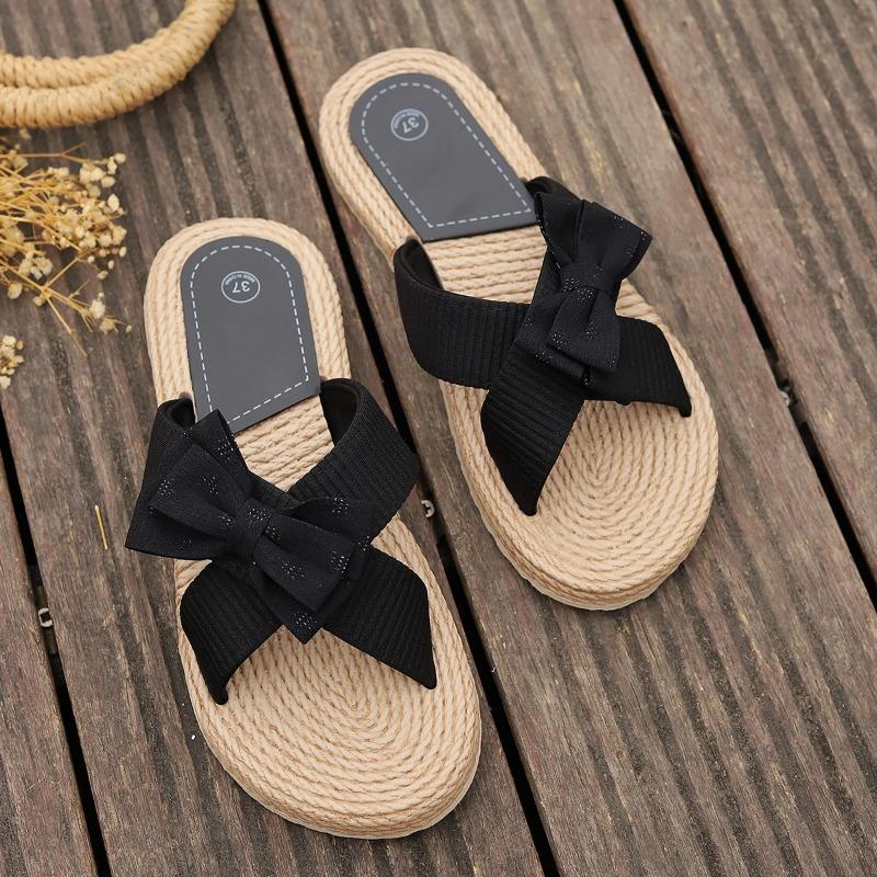 Women's Bow Knot Espadrille Slide Sandals Cute Waffle Texture Summer Beach Slippers