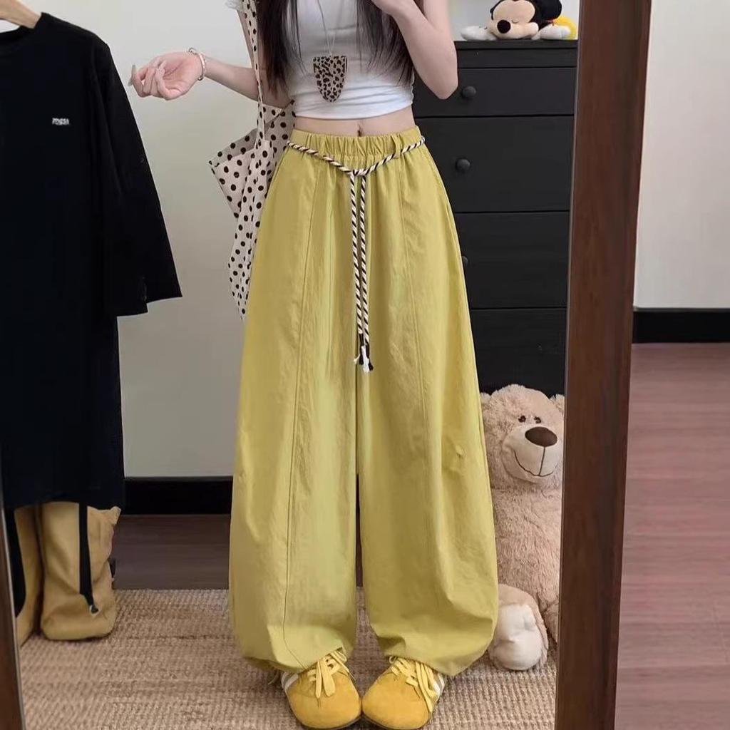 American Style Drawstring Wide Leg Sweatpants - Spring/Summer 2026 Dopamine Drapey Elastic Waist Casual Pants