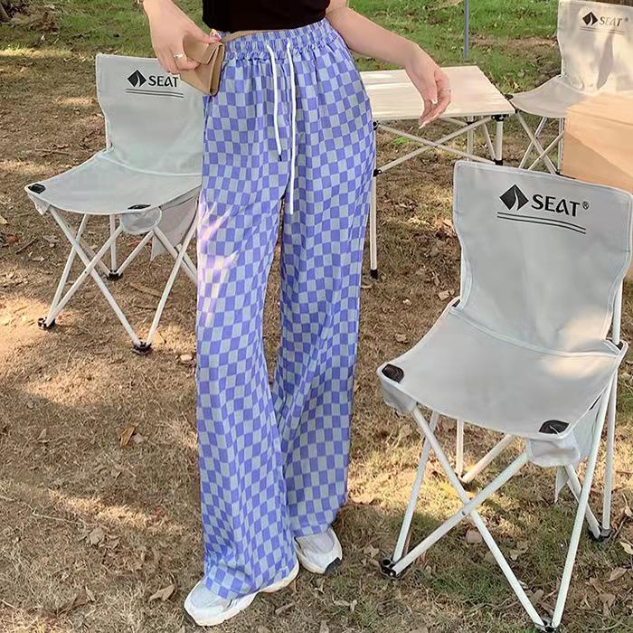 Drapey Plaid Wide-Leg High-Waisted Women's Summer Pants