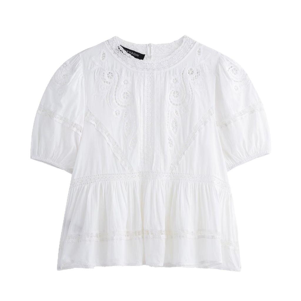 TAOP&ZA Women's Elegant Embroidered Short Sleeve Shirt - Spring/Summer