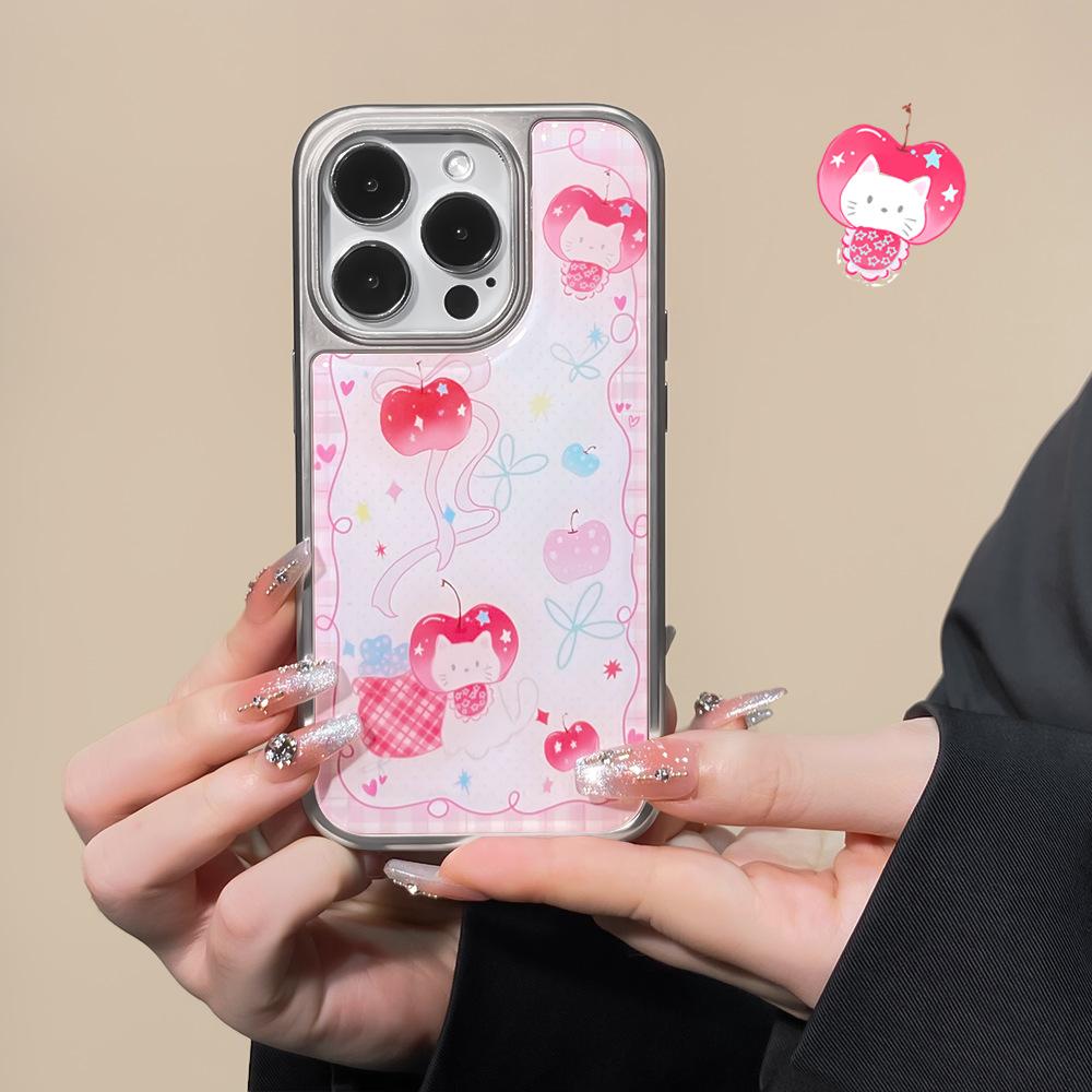 Applicable to iPhone16 mobile phone case Korean Apple Kitten Apple 15 anti-drop electroplating water condensation 13 niche advanced 14