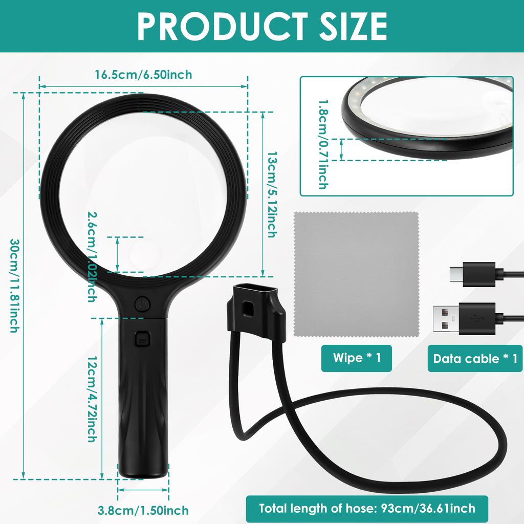 Neck Wear Magnifying Glass LED Handheld Magnifying Glass 3 In 1 Flexible Lighted Magnifying Glass for Reading Sewing Crafting