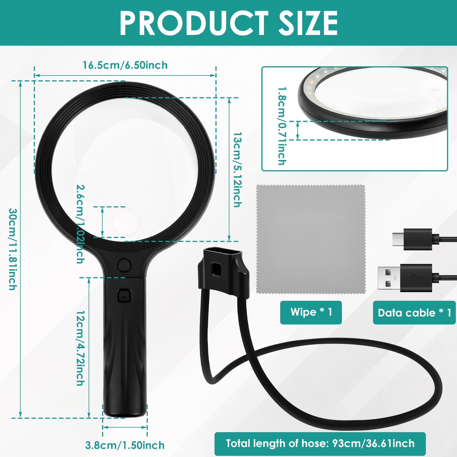 

Hands Free Full Page Magnifying Glass with Light Neck Wear Reading Magnifier for Elderly Visual Impairment Gifts for Sewing Work