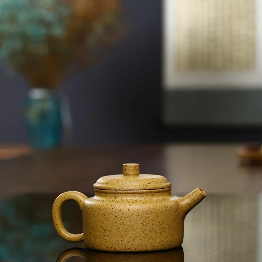 Handmade 160cc Yellow Orange Peel Master Kettle Flat Teapot - Grapefruit Peel Infused Oolong Tea Ceremony Health Pot - Your Favo