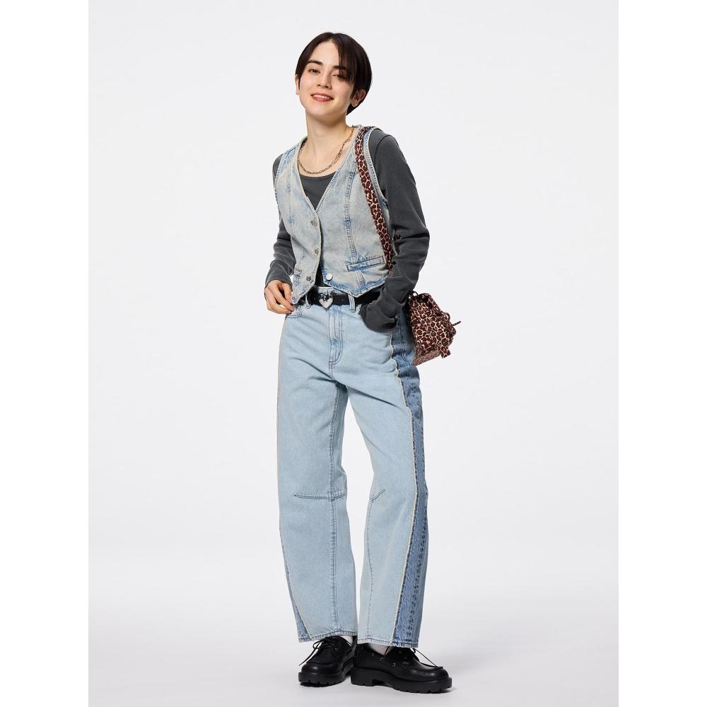 

GU by Uniqlo 2-цветные джинсы Barrel Leg+ec Short Length