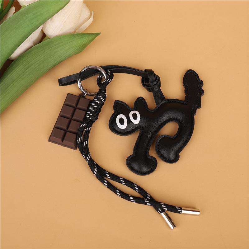 Colgante para Bolso Vintage Cuero PU Gato Para Hombres Mujeres Llave de Coche Colgante de Chocolate Animales Adorno Colgante Colgantes para Mochila