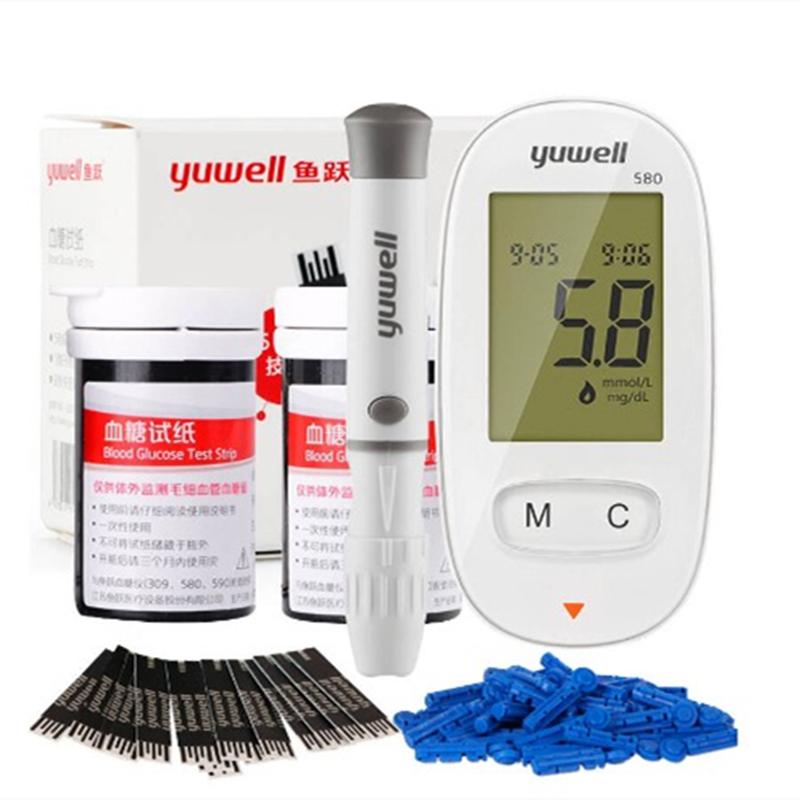 YUWELL 580 Blood glucose meter diabetes glucometer test strips glucose meter diabetes accessories blood sugar monitor 580+50 strip+50 lancet