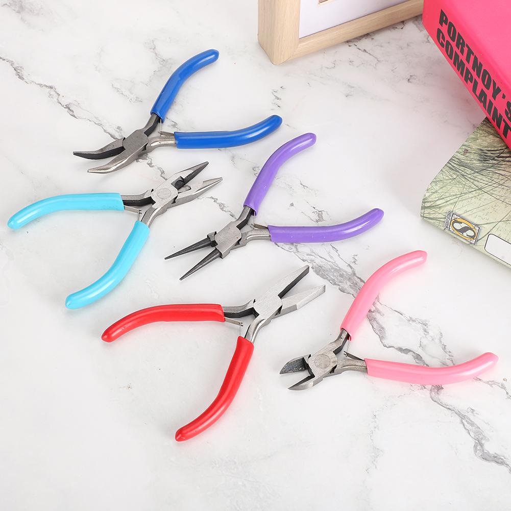 5pcs Mini Pliers Jewellery Making Pincers Flat Long Toothless Nose Clamp Wires Cutter Hand Tool