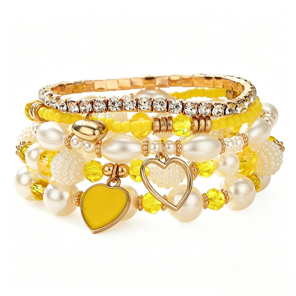 European and American multi-piece bracelet handmade beaded pearl rhinestone bracelet women's bohemian fashion love bracelet