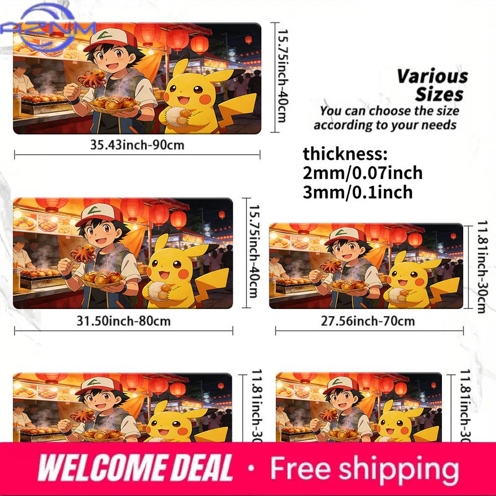 Pokemon Ash Pikachu Night Market Food Gaming Mouse Pad NonSlip Desk Mat 30x80x0.2cm