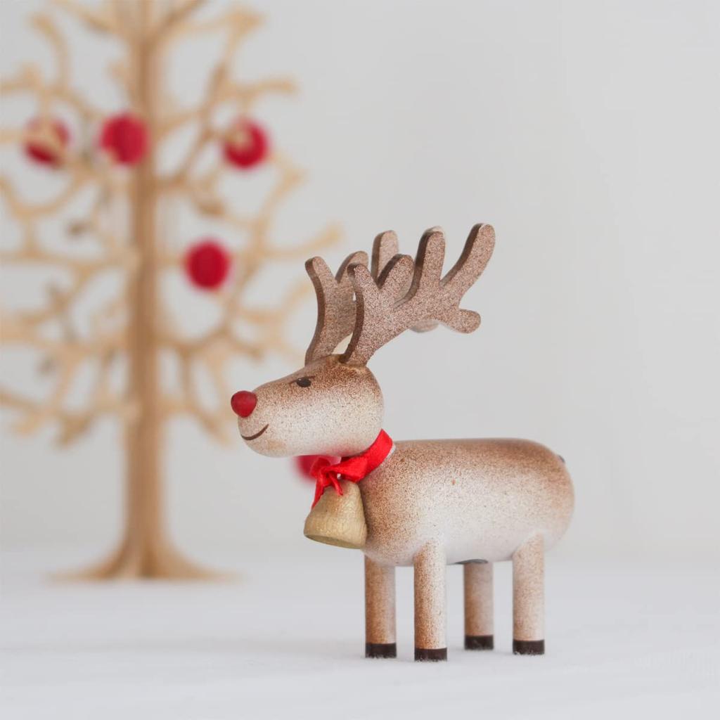 Nordica Nisse Christmas Wooden Reindeer Doll with Brown Bell