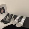 French niche high-heeled transparent with cool slippers fairy shoes 2025 new summer temperament wear silver sandals