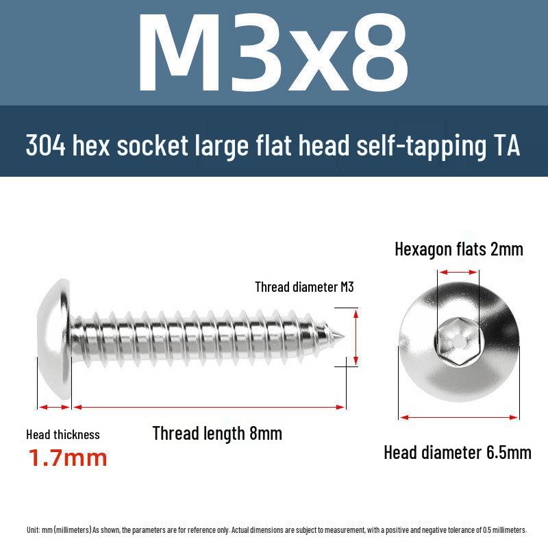 

Yigu 304 Stainless Steel Hex Socket Self-Tapping Screw, M3-M7, Round Head, Pointed Tail.