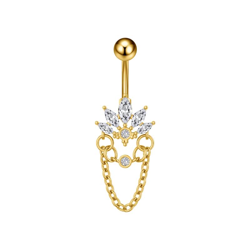 Zircon Heart Belly Button Ring For Women Girls Body Piercing Stainless Steel Navel Ring Beach Jewelry