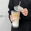 600ml Streifen Glasbecher mit Deckel und Strohhalm Transparente Trinkgläser für Saft Wasser und Eiskaffee Tassen Becher Trinkgeschirr