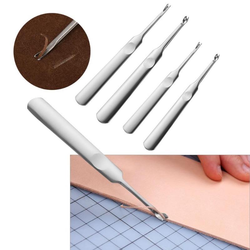 4pcs U+V Shaped Leather Stitching Skiving Handmade Groover Punching Tool Kit Leathercraft Hole Puncher Edge Beveler Tool Kit