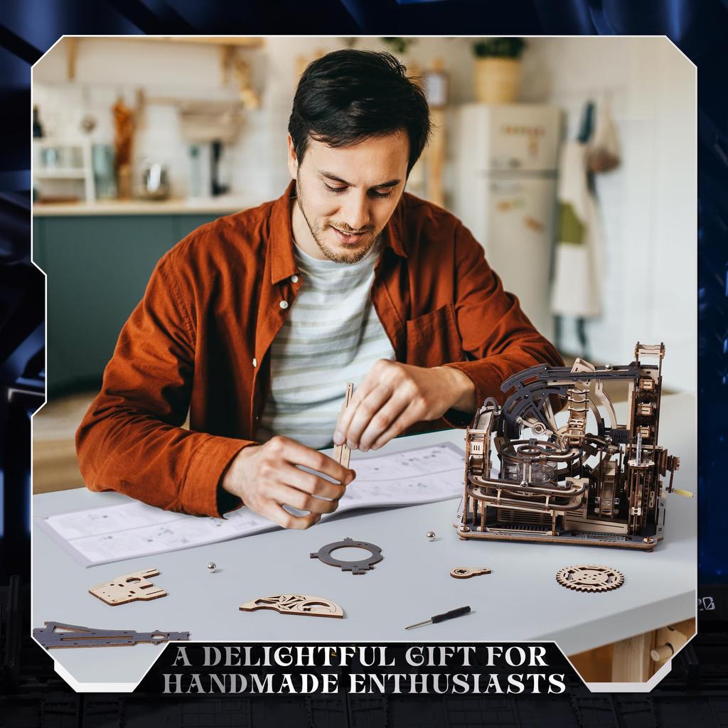 ROKR 3D-puslespill Elektrisk klinkekulebane Romhavn Bevegelig modell Mekanisk tre 3D-trepuslespill Håndverkssett DIY-håndverk Montering Drep tid Pedagogisk leketøy