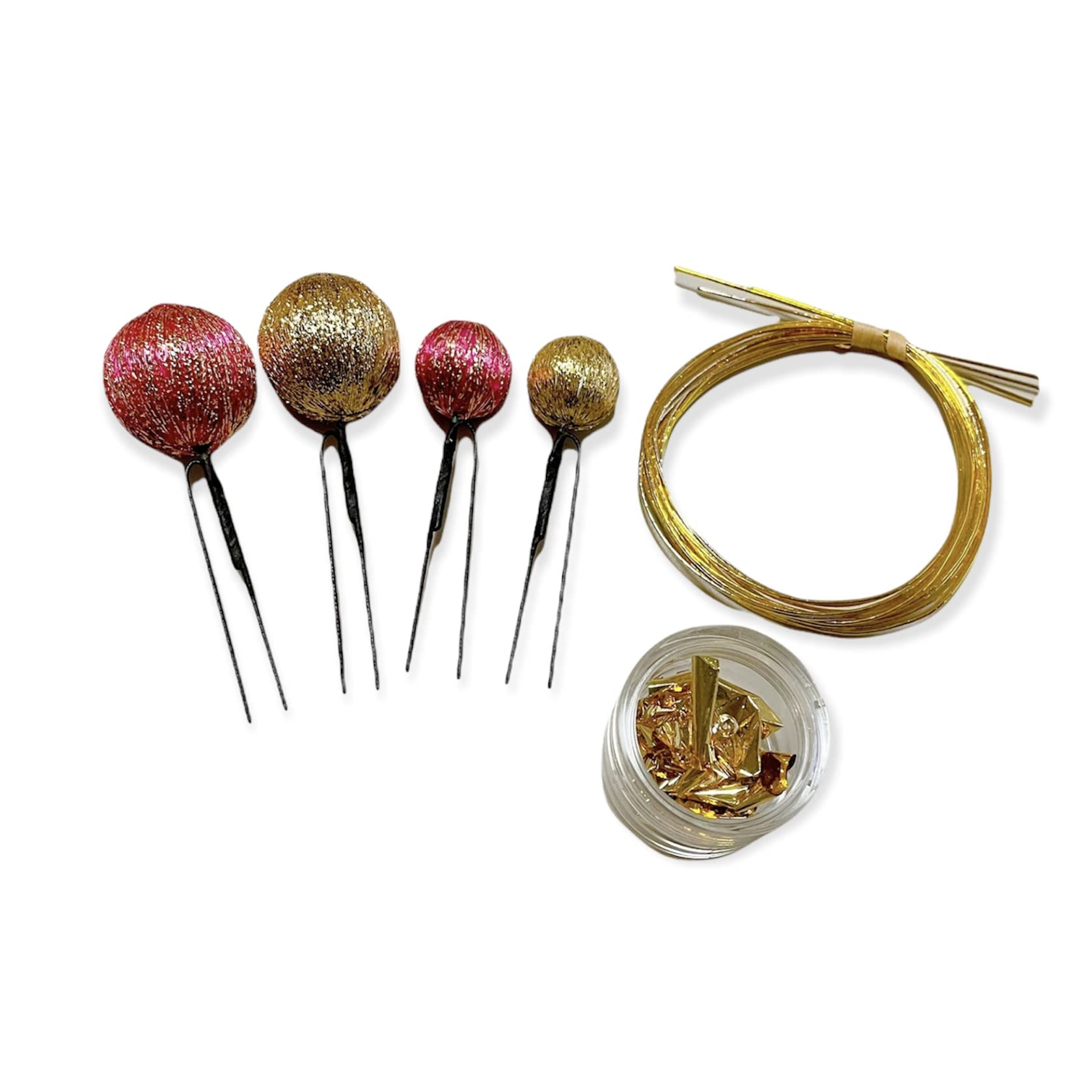 

Pink Gold Hair Ornament with Tamakanzashi and Gold Leaf and Mizuhiki Perfect for and Headdresses String, Coming-of-Age Ceremonies, Graduations,