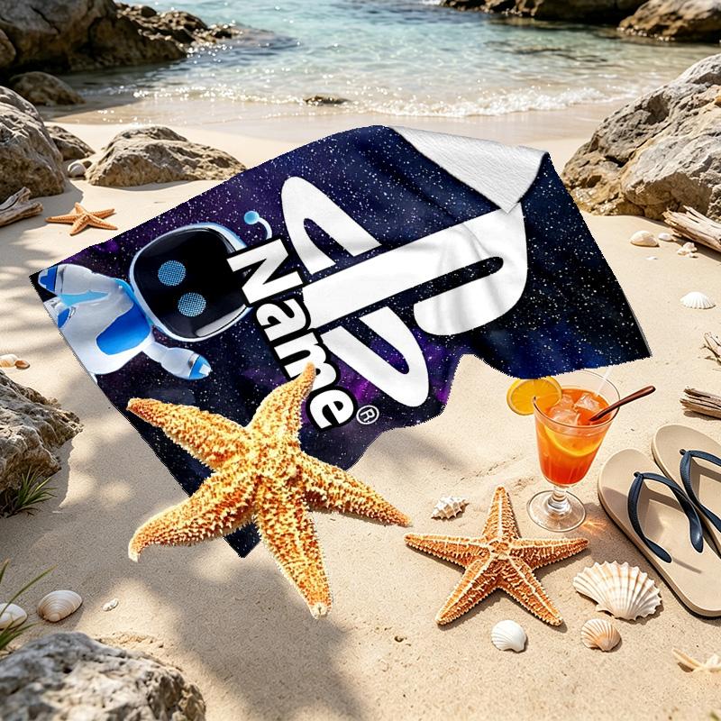 Custom Name Personalized Cosmic Bot Crew Print Beach Towel, for Trip Camping Beach Party Home Decor, Birthday Gift for Family & Friends