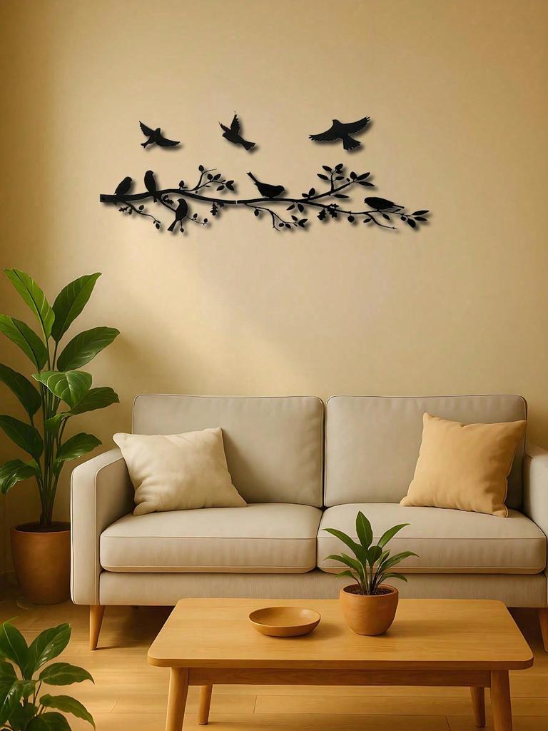 5 Piece Rustproof Metal Wall Art Set Modern Bird Branch Decor for Indoor Outdoor Living Room Bedroom Patio Gift