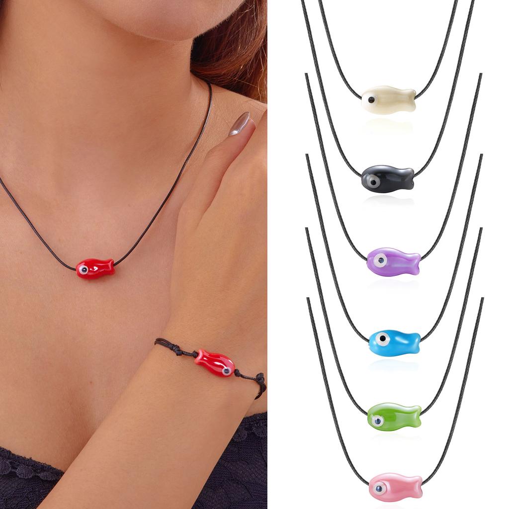 Colorful Ceramic Fish Necklace for Women Men Minimalist Romantic Small Fish Rope Braided Necklace Sweet Party Jewelry Gifts
