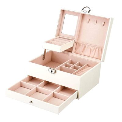 Jewelry Box, Accessory Case, Jewelry Storage, Large Capacity, Lockable, Mirrored, 01153 (White)