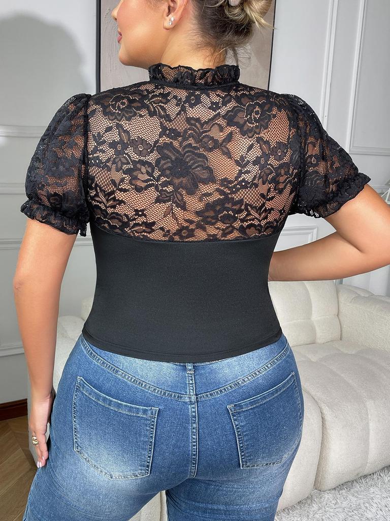 Sexy Plus Size Lace See-Through Strappy Slimming Corset Top