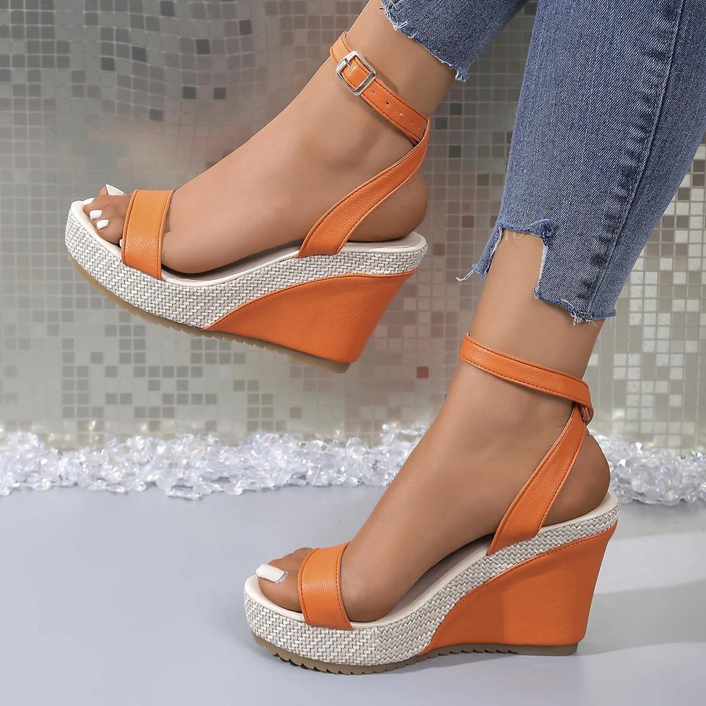 2025 New Women Platform Sandals Round Head Open-toe Sandals Line with Temperament Wedge Heels Luxury Shoes for Women