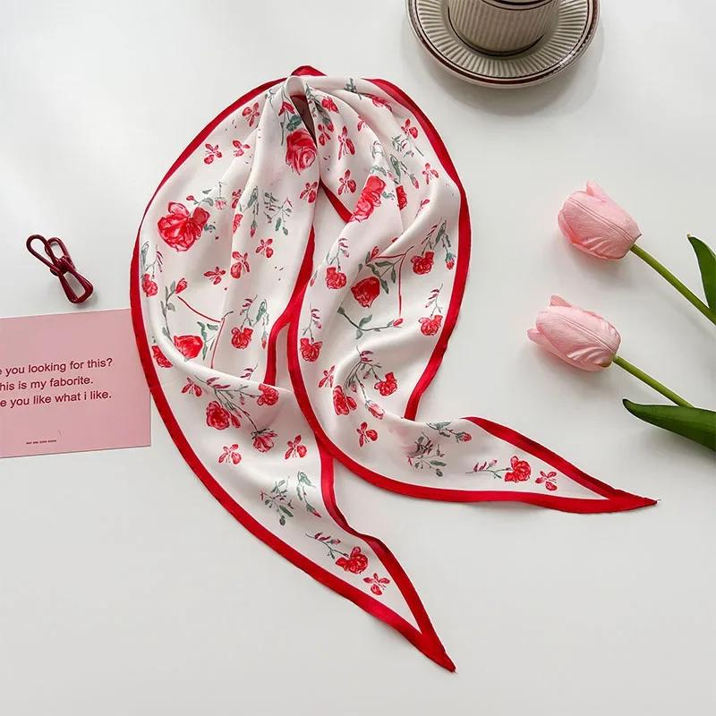 Fashion Silk Satin Scarf Women Long Headband Cute Neckerchief Flora Print Hair Tie Scarfs For Ladies Skinny Hairband Bag Scarves