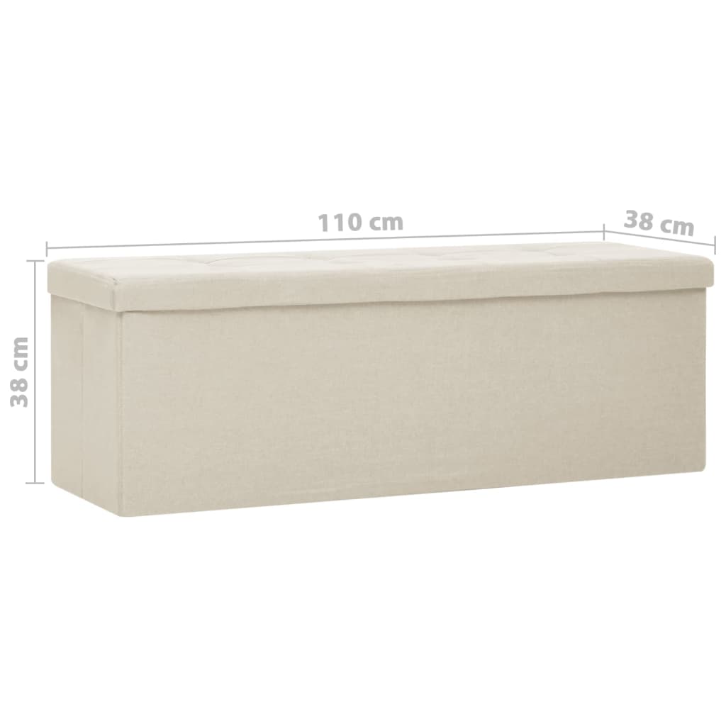 Foldable Storage Bench Cream White Linen Look