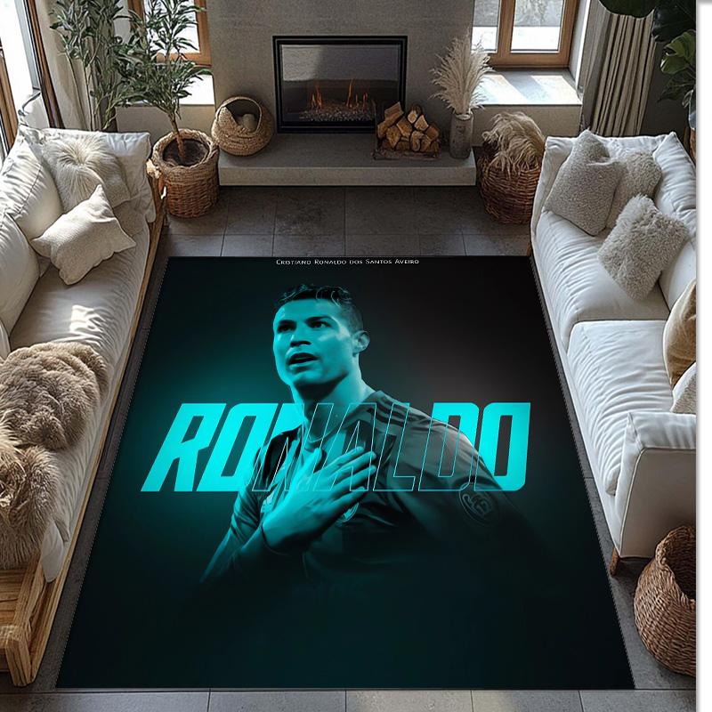 Cristiano Ronaldo bedruckter Flanell-Teppich rutschfest weich Polyester Bodenbelag Indoor Dekorationsmatte für Schlafzimmer Wohnzimmer Sofa