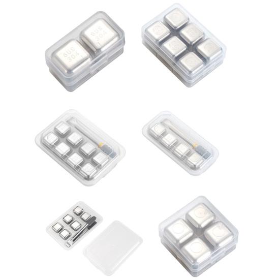 Stainless Steel Ice Cubes Set with Clips Reusable Drink Chillers Quick Freezing Metal Whiskey Chilling Stones for Beer Cocktails