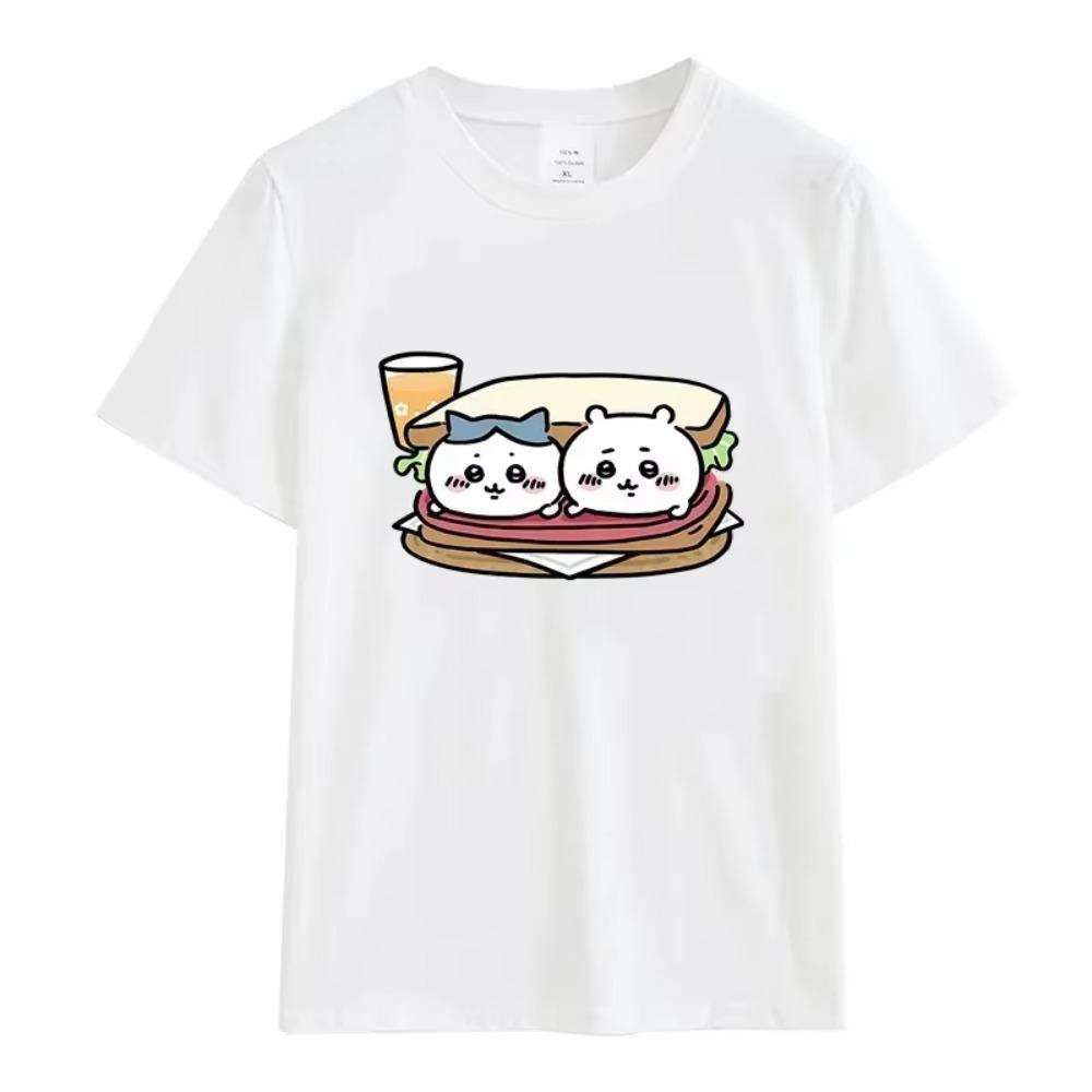 Cute Chikawa Print Tshirt Trendy Unisex Women Shirt Kawaii Anime Pattern Tee Shirt Harajuku Cotton Shortsleeve Tops