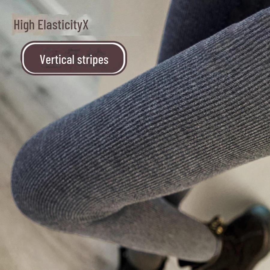 Γυναικείο Κολάν με Γκρι Ριγέ Βελούδινη Επένδυση για Φθινόπωρο/Χειμώνα - Ζεστό, Χοντρό και Ιδανικό για Εξωτερική Χρήση.