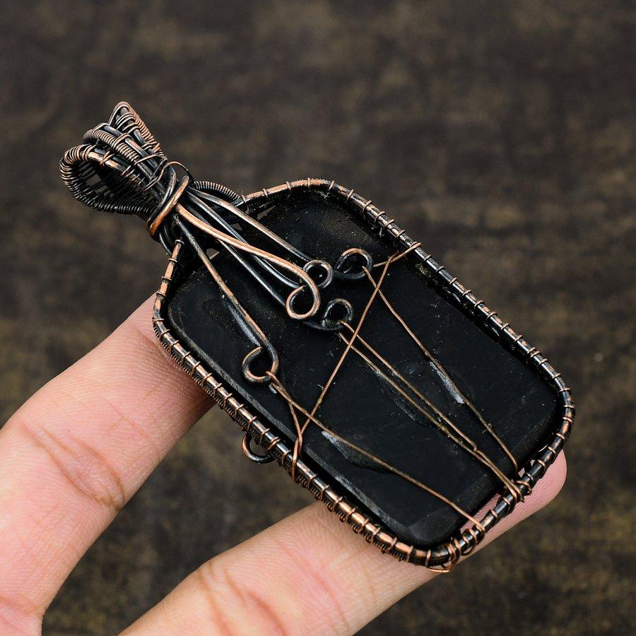 Black Botswana Druzy Copper Wire Wrap Jewelry Pendant 3.47" E4i55