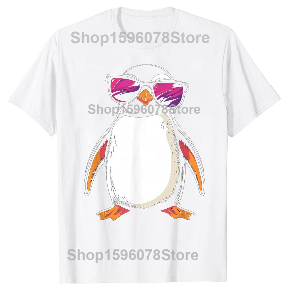 Funny Penguin Wearing Sunglasses Bird T-Shirt Women Clothing Fashion T Shirts Cotton Short Sleeve Oversized Loose T-shirt Tops