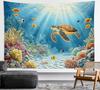 Blue Ocean Sea Turtle Tapestry Coastal Under the Sea Tropical Fish Coral Wall Tapestry for Bedroom Underwater World Sea Life