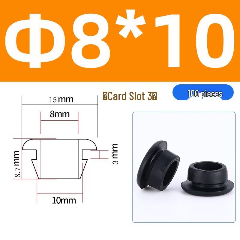 Quick-Mount Single-Sided Rubber Wire Grommet 10mm Opening черный