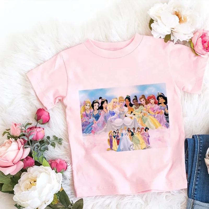 Girls Summer Tshirt  Princess Mermaid Cartoon Short Sleeve Top Cute Girl Personalized Printed Pure Cotton Top 100