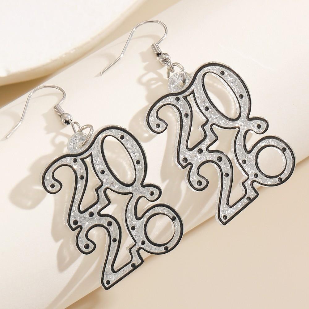 Acryl Glitzer Frohes Neues Jahr Ohrringe Schmuck 2026 Halskette Party Ohrringe Anhänger Herren/Damen