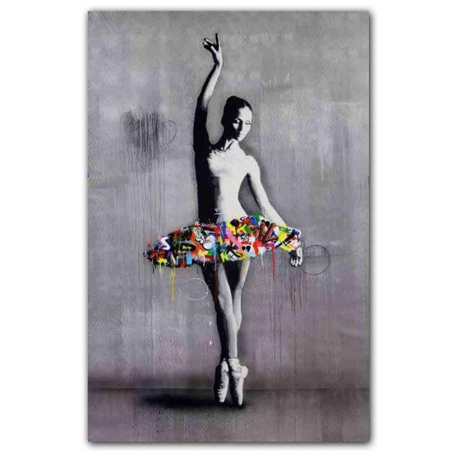 Abstract Color Graffiti Art Banksy Ballet Dancer Poster Canvas Painting Living Room Study Corridor Home Decoration Mural