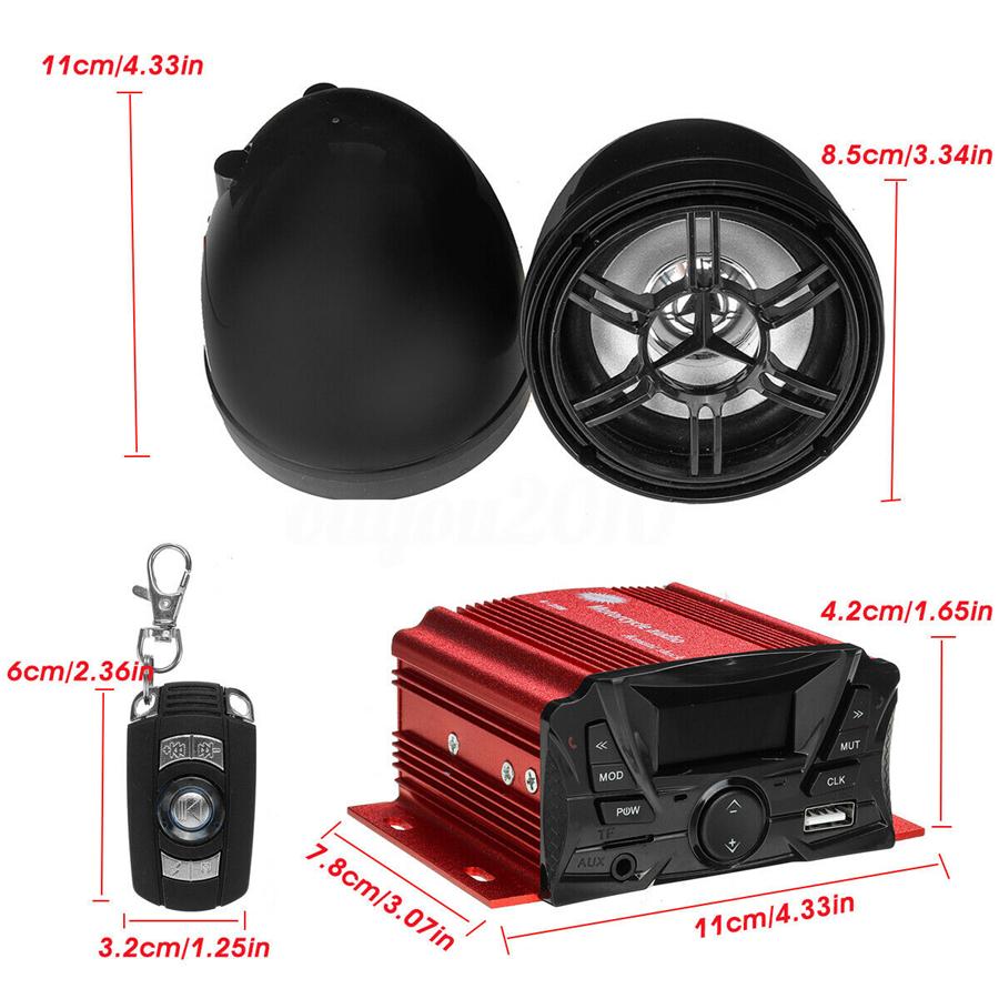 Pair Universal 12V Motorcycle Audio Bluetooth Remote Control Speaker Sound