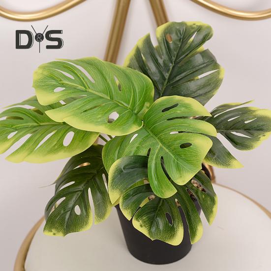 Artificial Monstera Leaves Vivid Fresh Keeping 9 Forked Fake Potted Green Plant Leaves Party Supplies